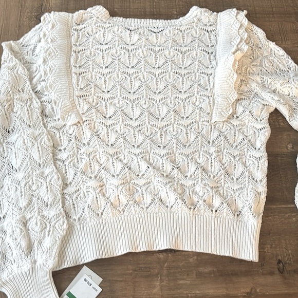 Single Thread Cotton Ruffle Sweater. Women's Sz-L NWT Ivory | Crochet Look - Picture 2 of 10